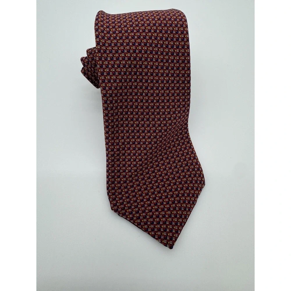 Mario Valentino Silk Tie Red Geometric Pattern Made in Italy Luxury Designer Tie